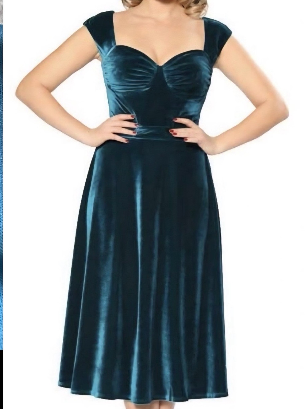 Bettie Page Teal Velvet Midi Dress